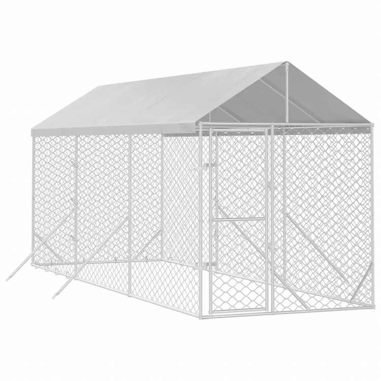 vidaXL 屋外犬小屋 屋根付き シルバー 2x6x2.5 m 亜鉛メッキ鋼製動物&ペット用品 ペット用品 犬用品 犬小屋・ドッグラン(代引不可)