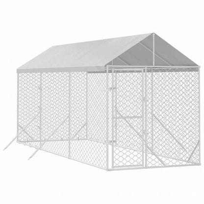 vidaXL 屋外犬小屋 屋根付き シルバー 2x6x2.5 m 亜鉛メッキ鋼製動物&ペット用品 ペット用品 犬用品 犬小屋・ドッグラン(代引不可)