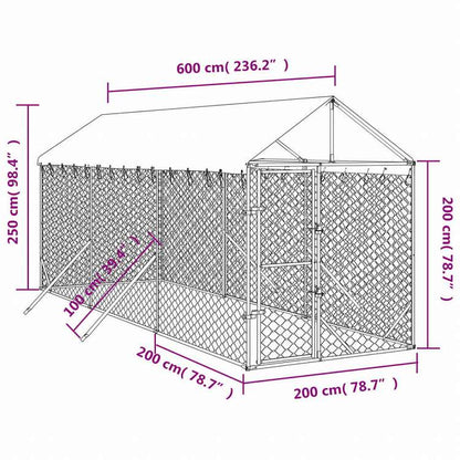 vidaXL 屋外犬小屋 屋根付き シルバー 2x6x2.5 m 亜鉛メッキ鋼製動物&ペット用品 ペット用品 犬用品 犬小屋・ドッグラン(代引不可)