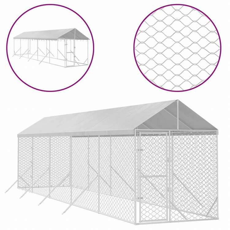 vidaXL 屋外犬小屋 屋根付き シルバー 2x10x2.5 m 亜鉛メッキ鋼製Animals & Pet Supplies ペット用品 犬用品 犬小屋・ドッグラン(代引不可)