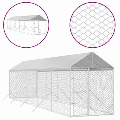 vidaXL 屋外犬小屋 屋根付き シルバー 2x10x2.5 m 亜鉛メッキ鋼製Animals & Pet Supplies ペット用品 犬用品 犬小屋・ドッグラン(代引不可)