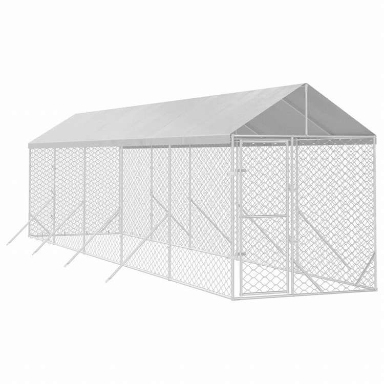 vidaXL 屋外犬小屋 屋根付き シルバー 2x10x2.5 m 亜鉛メッキ鋼製Animals & Pet Supplies ペット用品 犬用品 犬小屋・ドッグラン(代引不可)