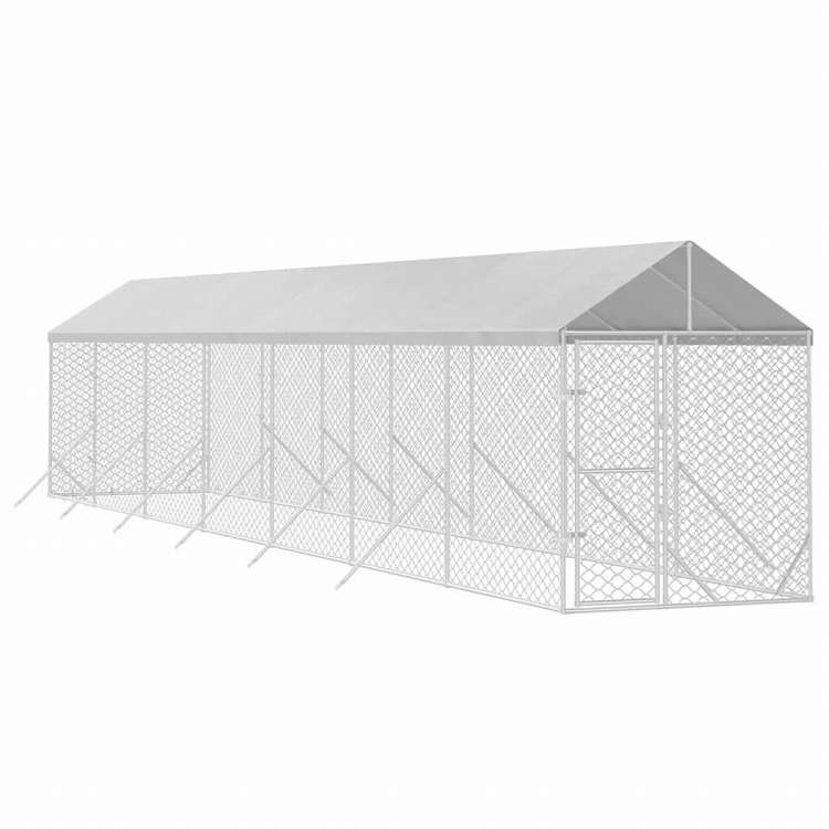 vidaXL 屋外犬小屋 屋根付き シルバー 2x14x2.5 m 亜鉛メッキ鋼製Animals & Pet Supplies ペット用品 犬用品 犬小屋・ドッグラン(代引不可)
