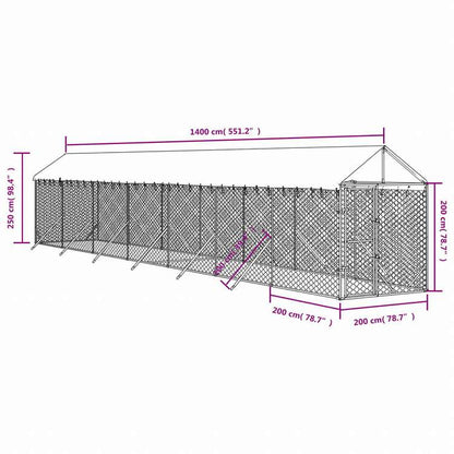 vidaXL 屋外犬小屋 屋根付き シルバー 2x14x2.5 m 亜鉛メッキ鋼製Animals & Pet Supplies ペット用品 犬用品 犬小屋・ドッグラン(代引不可)