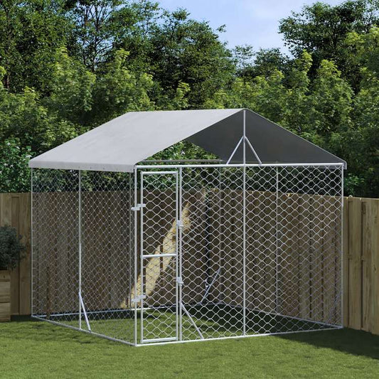 vidaXL 屋外犬小屋 屋根付き シルバー 3x3x2.5 m 亜鉛メッキ鋼製動物&ペット用品 ペット用品 犬用品 犬小屋・ドッグラン(代引不可)