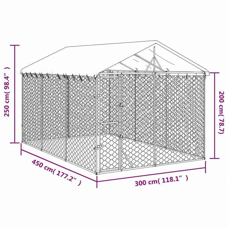 vidaXL 屋外犬小屋 屋根付き シルバー 3x4.5x2.5 m 亜鉛メッキ鋼製動物&ペット用品 ペット用品 犬用品 犬小屋・ドッグラン(代引不可)