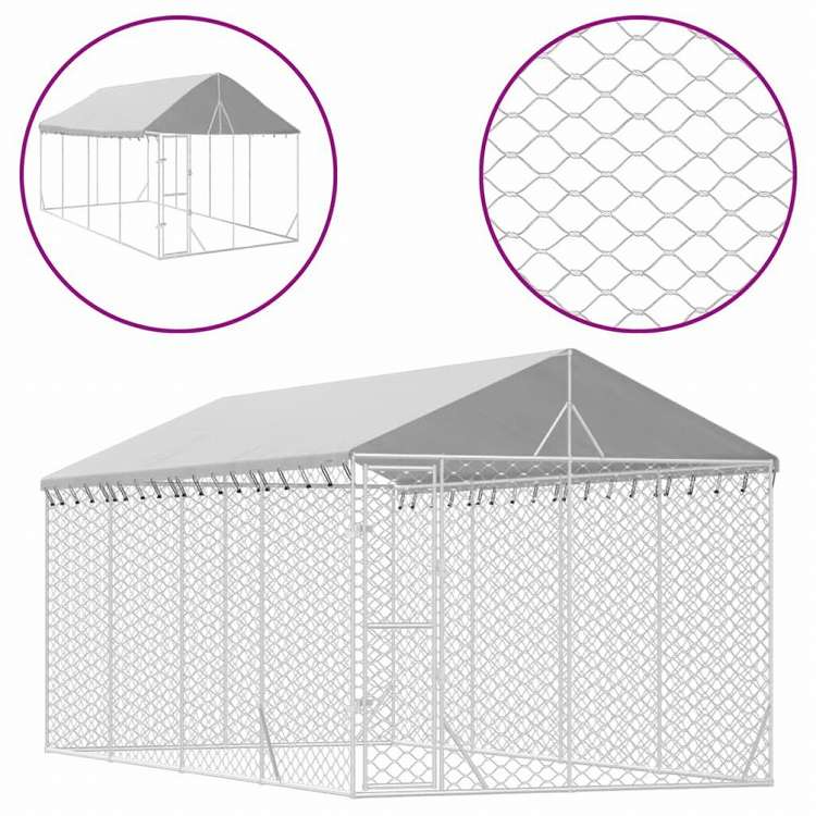 vidaXL 屋外犬小屋 屋根付き シルバー 3x6x2.5 m 亜鉛メッキ鋼製動物&ペット用品 ペット用品 犬用品 犬小屋・ドッグラン(代引不可)