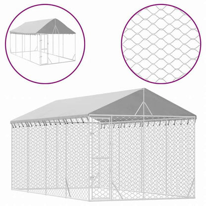 vidaXL 屋外犬小屋 屋根付き シルバー 3x6x2.5 m 亜鉛メッキ鋼製動物&ペット用品 ペット用品 犬用品 犬小屋・ドッグラン(代引不可)