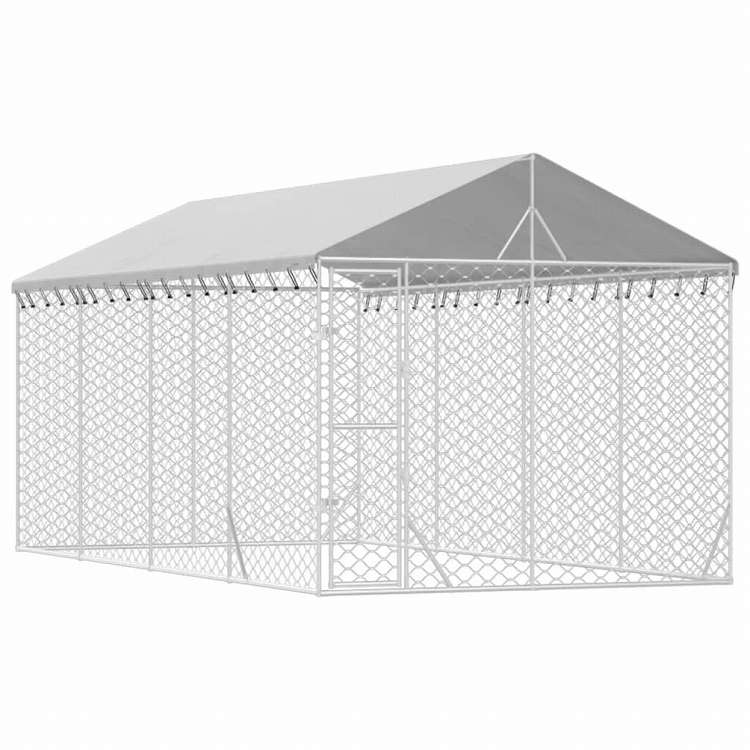 vidaXL 屋外犬小屋 屋根付き シルバー 3x6x2.5 m 亜鉛メッキ鋼製動物&ペット用品 ペット用品 犬用品 犬小屋・ドッグラン(代引不可)