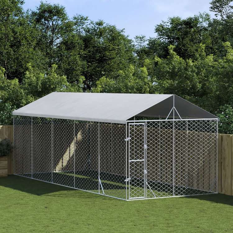 vidaXL 屋外犬小屋 屋根付き シルバー 3x7.5x2.5 m 亜鉛メッキ鋼製動物&ペット用品 ペット用品 犬用品 犬小屋・ドッグラン(代引不可)