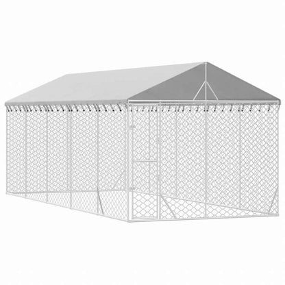 vidaXL 屋外犬小屋 屋根付き シルバー 3x7.5x2.5 m 亜鉛メッキ鋼製動物&ペット用品 ペット用品 犬用品 犬小屋・ドッグラン(代引不可)