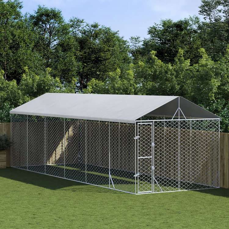 vidaXL 屋外犬小屋 屋根付き シルバー 3x9x2.5 m 亜鉛メッキ鋼製Animals & Pet Supplies ペット用品 犬用品 犬小屋・ドッグラン(代引不可)
