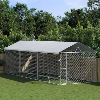 vidaXL 屋外犬小屋 屋根付き シルバー 3x9x2.5 m 亜鉛メッキ鋼製Animals & Pet Supplies ペット用品 犬用品 犬小屋・ドッグラン(代引不可)
