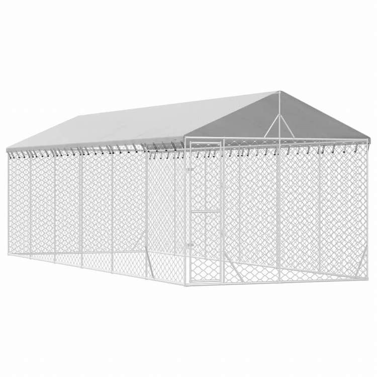 vidaXL 屋外犬小屋 屋根付き シルバー 3x9x2.5 m 亜鉛メッキ鋼製Animals & Pet Supplies ペット用品 犬用品 犬小屋・ドッグラン(代引不可)