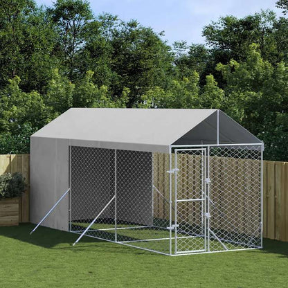 vidaXL 屋外犬小屋 屋根付き シルバー 2x6x2.5 m 亜鉛メッキ鋼製Animals & Pet Supplies ペット用品 犬用品 犬小屋・ドッグラン(代引不可)