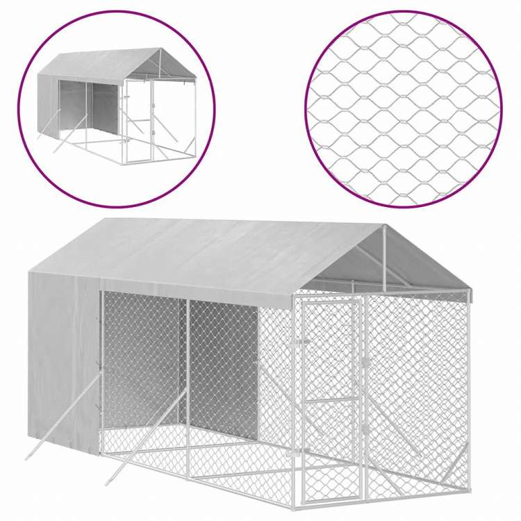 vidaXL 屋外犬小屋 屋根付き シルバー 2x6x2.5 m 亜鉛メッキ鋼製Animals & Pet Supplies ペット用品 犬用品 犬小屋・ドッグラン(代引不可)