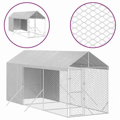 vidaXL 屋外犬小屋 屋根付き シルバー 2x6x2.5 m 亜鉛メッキ鋼製Animals & Pet Supplies ペット用品 犬用品 犬小屋・ドッグラン(代引不可)