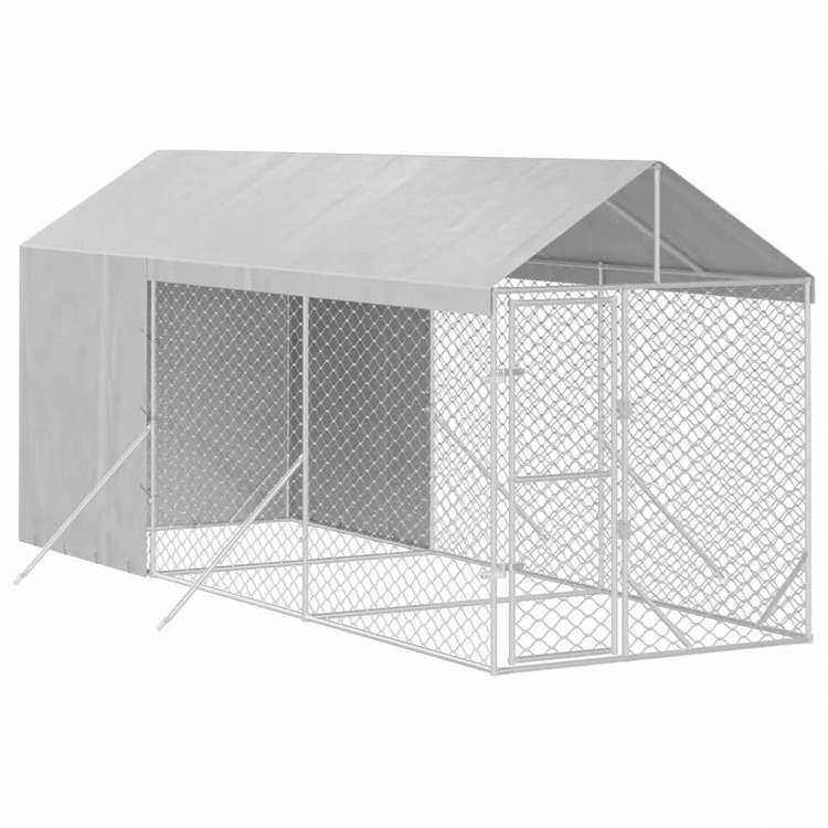 vidaXL 屋外犬小屋 屋根付き シルバー 2x6x2.5 m 亜鉛メッキ鋼製Animals & Pet Supplies ペット用品 犬用品 犬小屋・ドッグラン(代引不可)