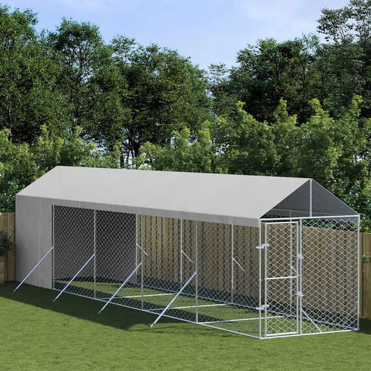 vidaXL 屋外犬小屋 屋根付き シルバー 2x10x2.5 m 亜鉛メッキ鋼製動物&ペット用品 ペット用品 犬用品 犬小屋・ドッグラン(代引不可)