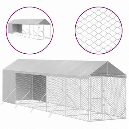 vidaXL 屋外犬小屋 屋根付き シルバー 2x10x2.5 m 亜鉛メッキ鋼製動物&ペット用品 ペット用品 犬用品 犬小屋・ドッグラン(代引不可)