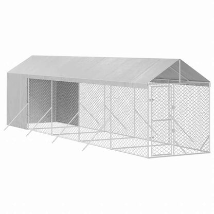 vidaXL 屋外犬小屋 屋根付き シルバー 2x10x2.5 m 亜鉛メッキ鋼製動物&ペット用品 ペット用品 犬用品 犬小屋・ドッグラン(代引不可)
