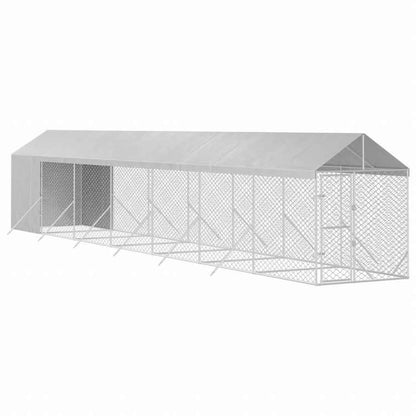 vidaXL 屋外犬小屋 屋根付き シルバー 2x14x2.5 m 亜鉛メッキ鋼製動物&ペット用品 ペット用品 犬用品 犬小屋・ドッグラン(代引不可)