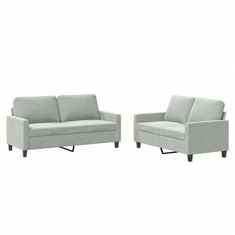 vidaXL ソファ2点セット クッション付 ライトグレー ベルベット家具 ソファ(代引不可)