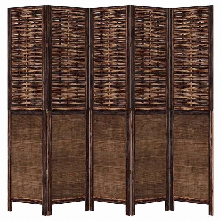 vidaXL パーティション 5枚パネルダークブラウン無垢材パウロウニア家具 間仕切り(代引不可)