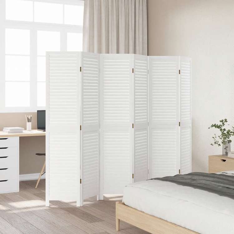 vidaXL パーティション 6枚パネルホワイト無垢材パウロウニア家具 間仕切り(代引不可)