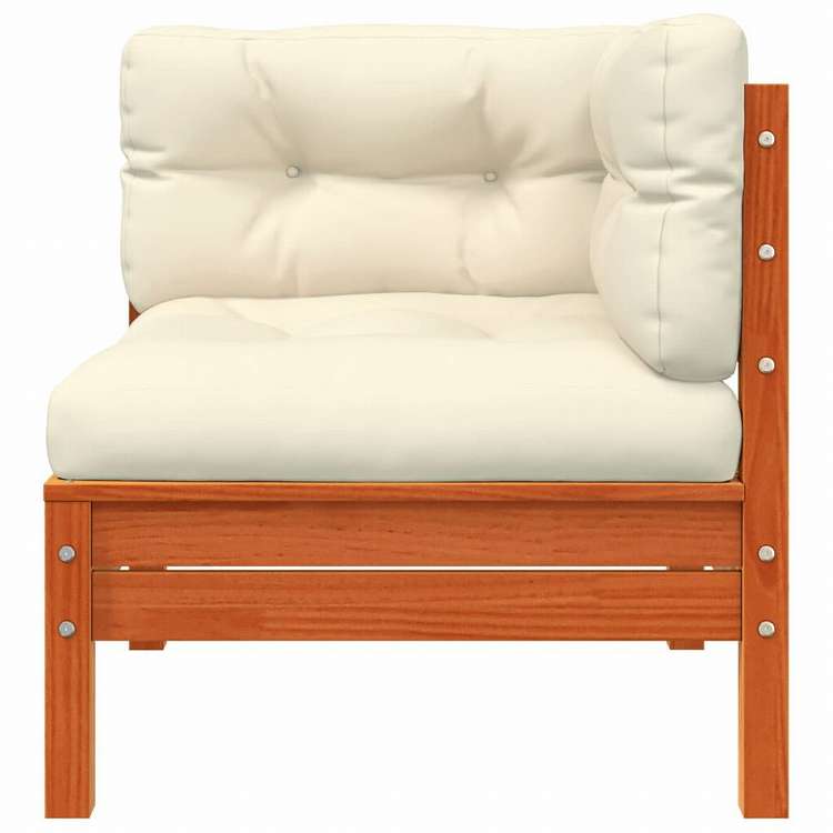 vidaXL ガーデンソファコーナー クッション付き 2点 ワックスブラウン パイン無垢材家具 アウトドア家具 屋外椅子 屋外用組み合わせソファセット(代引不可)
