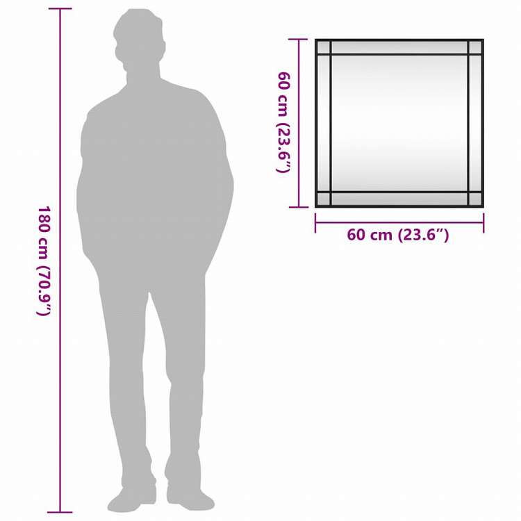 vidaXL ウォールミラー ブラック 60x60 cm 正方形 鉄製ホーム&ガーデン デコレーション 鏡(代引不可)