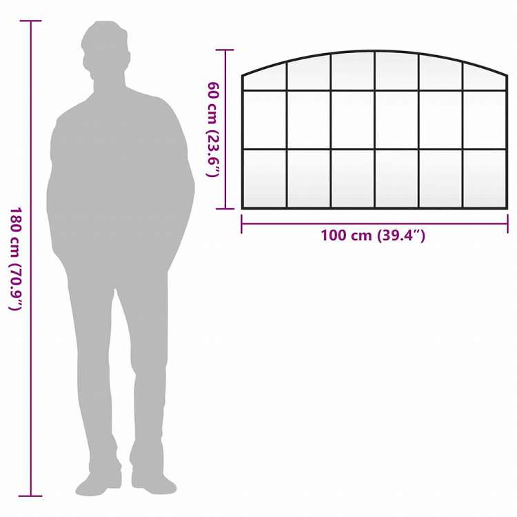 vidaXL ウォールミラー ブラック 100x60 cm アーチ型 鉄製ホーム&ガーデン デコレーション 鏡(代引不可)