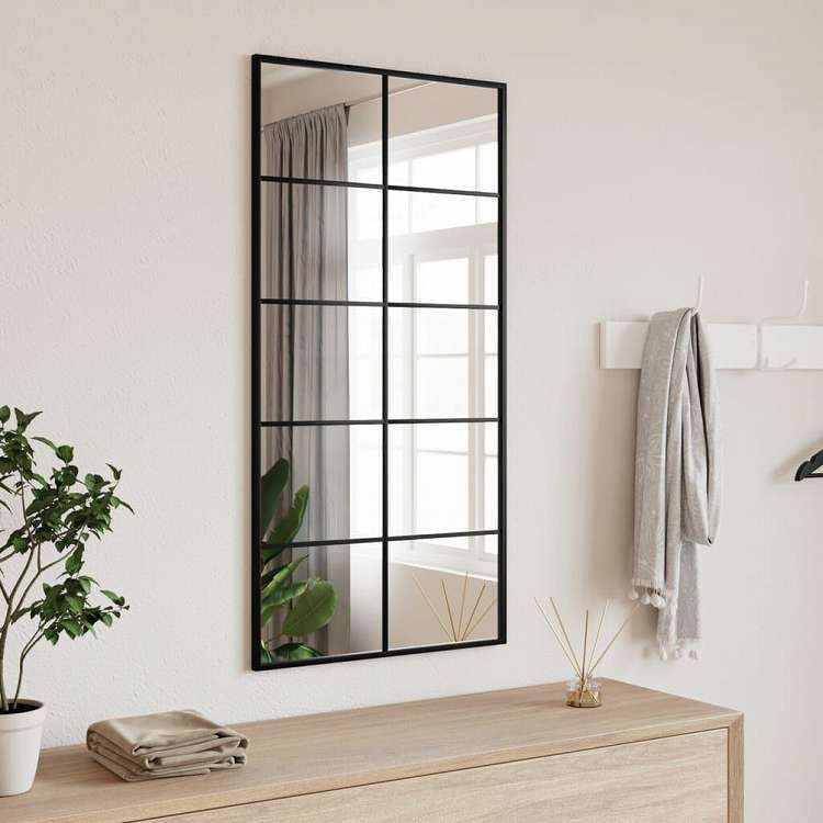 vidaXL ウォールミラー ブラック 50x100 cm 長方形 鉄製ホーム&ガーデン デコレーション 鏡(代引不可)