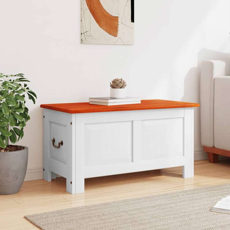 vidaXL 収納チェスト ふた付き ブラウン&ホワイト アカシア無垢材家具 キャビネット&収納 収納チェスト(代引不可)