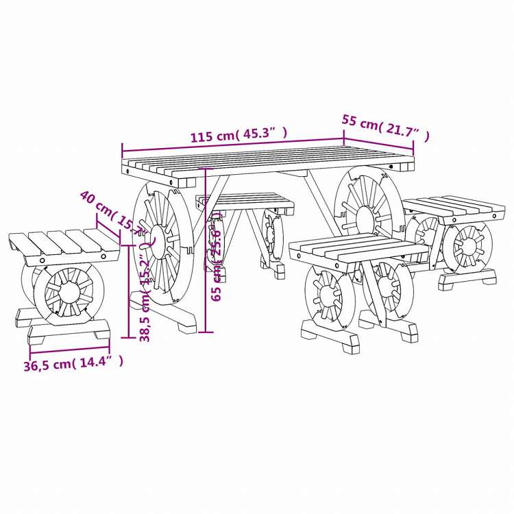 vidaXL ガーデンダイニング3点セット モミ無垢材家具 アウトドア家具 屋外家具セット(代引不可)