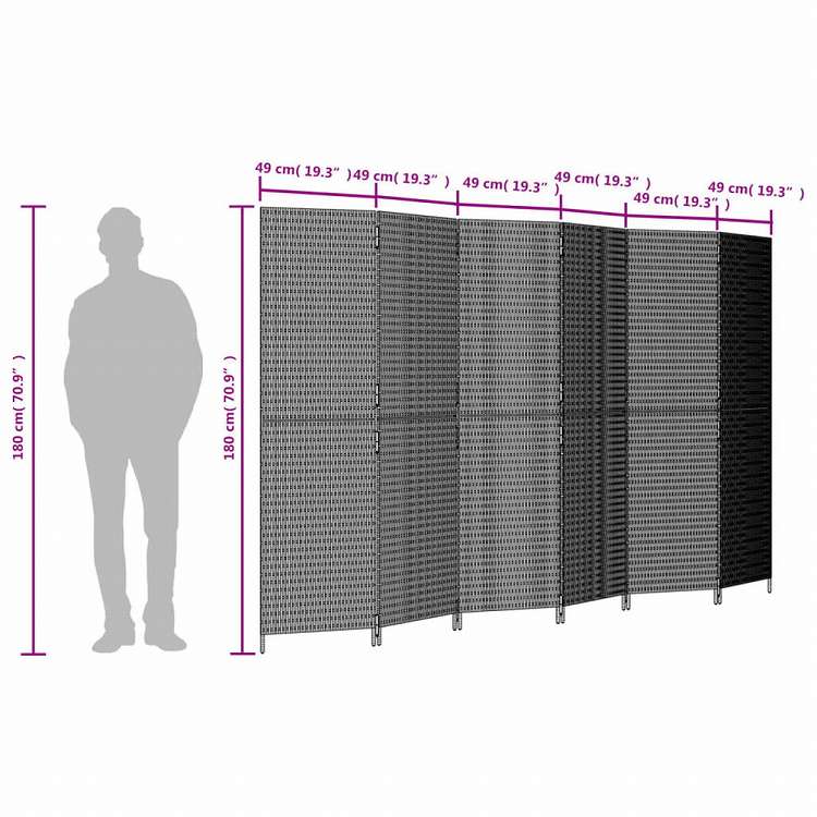 vidaXL 間仕切り 6パネル ブラック ポリラタン家具 間仕切り(代引不可)