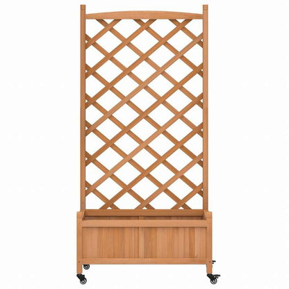 vidaXL プランター トレリス&キャスター付き ブラウン モミ無垢材ホーム&ガーデン 芝&ガーデン ガーデニング 鉢植え・プランター(代引不可)