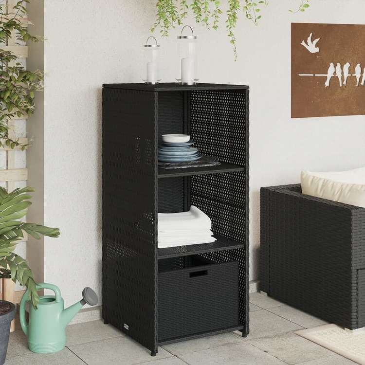 vidaXL ガーデン収納キャビネット 50x55x115 cm ポリラタン製 ブラック家具 アウトドア家具 屋外収納ボックス(代引不可)
