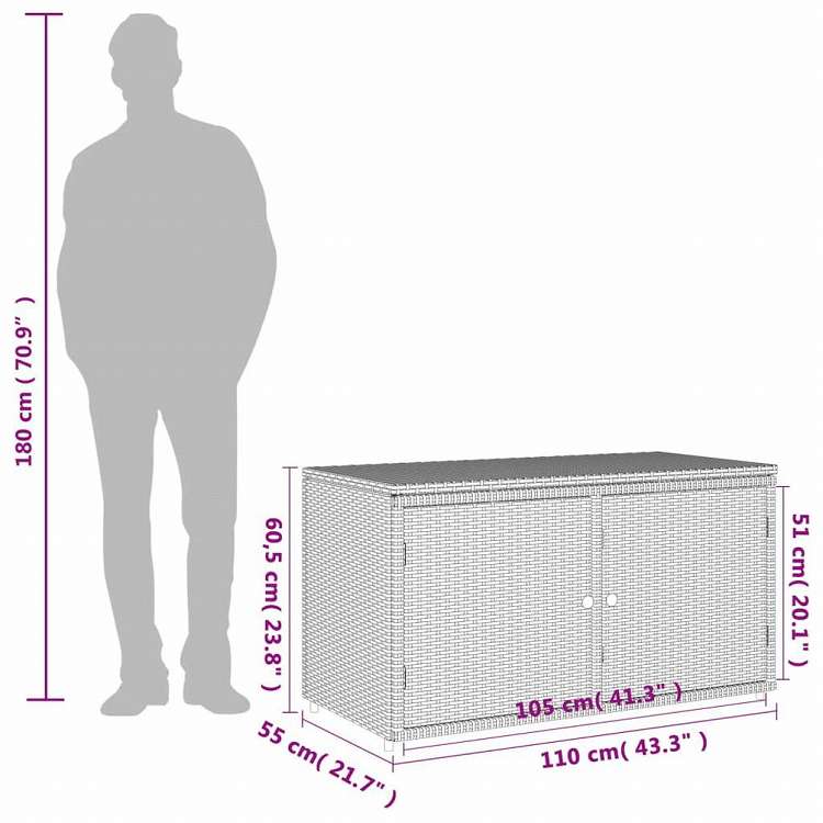 vidaXL ガーデン収納キャビネット 110x55x60.5 cm ポリラタン製 ブラック家具 アウトドア家具 屋外収納ボックス(代引不可)
