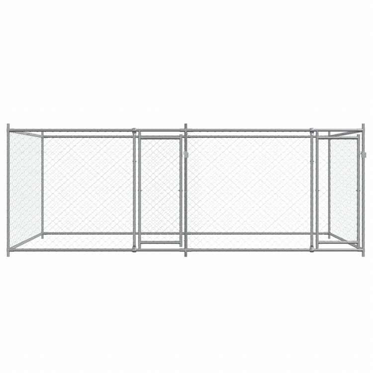 vidaXL 犬用ケージ ドア付き グレー 4x2x1.5 m 亜鉛メッキ鋼動物&ペット用品 ペット用品 犬用品 犬小屋・ドッグラン(代引不可)