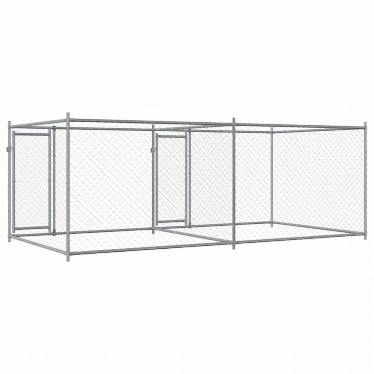 vidaXL 犬用ケージ ドア付き グレー 4x2x1.5 m 亜鉛メッキ鋼動物