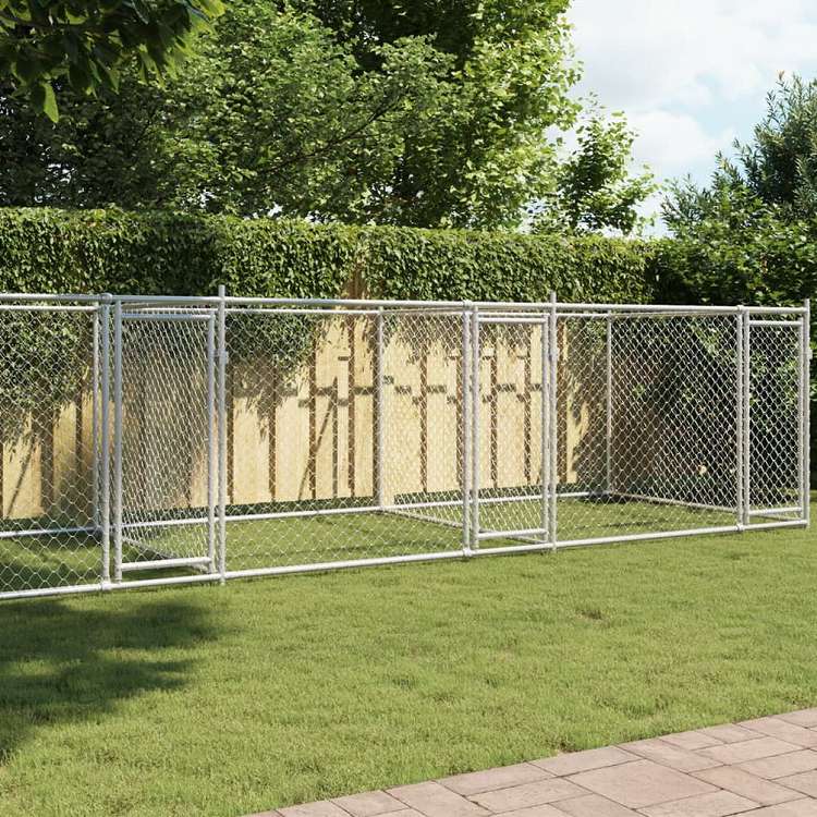 vidaXL 犬用ケージ ドア付き グレー 8x2x1.5 m 亜鉛メッキ鋼動物&ペット用品 ペット用品 犬用品 犬小屋・ドッグラン(代引不可)