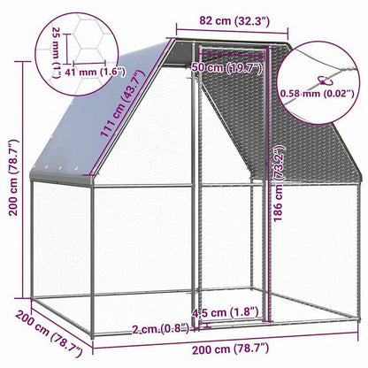 vidaXL 鶏小屋 シルバー&グレー 2x2x2 m 亜鉛メッキ鋼動物&ペット用品 ペット用品 小動物用品 小動物 飼育・ケージ(代引不可)