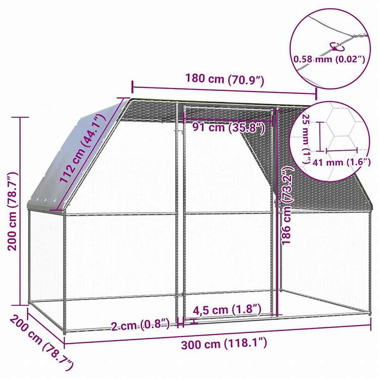 vidaXL 鶏小屋 シルバー&グレー 3x2x2 m 亜鉛メッキ鋼動物&ペット用品 ペット用品 小動物用品 小動物 飼育・ケージ(代引不可)