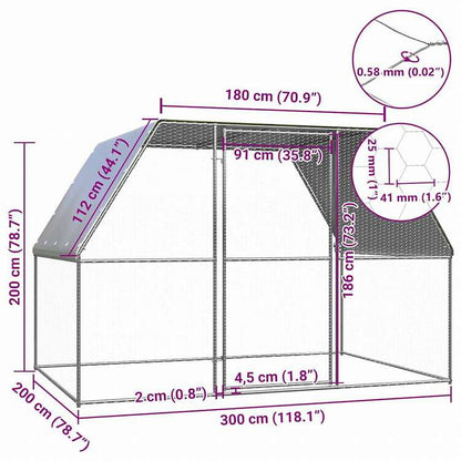 vidaXL 鶏小屋 シルバー&グレー 3x2x2 m 亜鉛メッキ鋼動物&ペット用品 ペット用品 小動物用品 小動物 飼育・ケージ(代引不可)