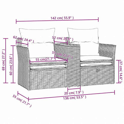 vidaXL 2人掛けガーデンソファ スツール付き グレー ポリラタン家具 アウトドア家具 屋外椅子 屋外ソファ(代引不可)