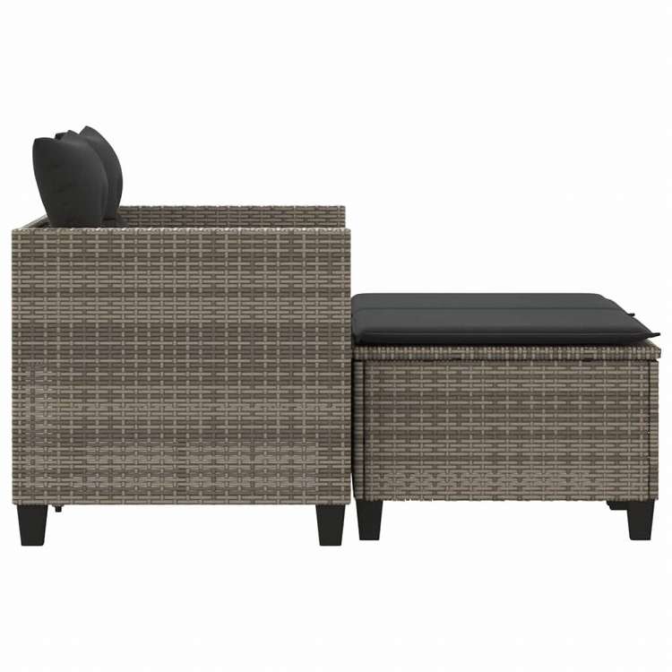 vidaXL 2人掛けガーデンソファ スツール付き グレー ポリラタン家具 アウトドア家具 屋外椅子 屋外ソファ(代引不可)