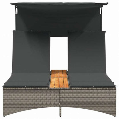 vidaXL ダブルサンラウンジャー キャノピー&クッション付き グレー ポリラタン家具 アウトドア家具 屋外椅子 サンラウンジャー(代引不可)