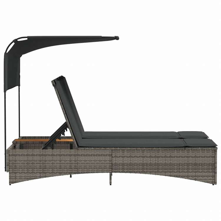 vidaXL ダブルサンラウンジャー キャノピー&クッション付き グレー ポリラタン家具 アウトドア家具 屋外椅子 サンラウンジャー(代引不可)