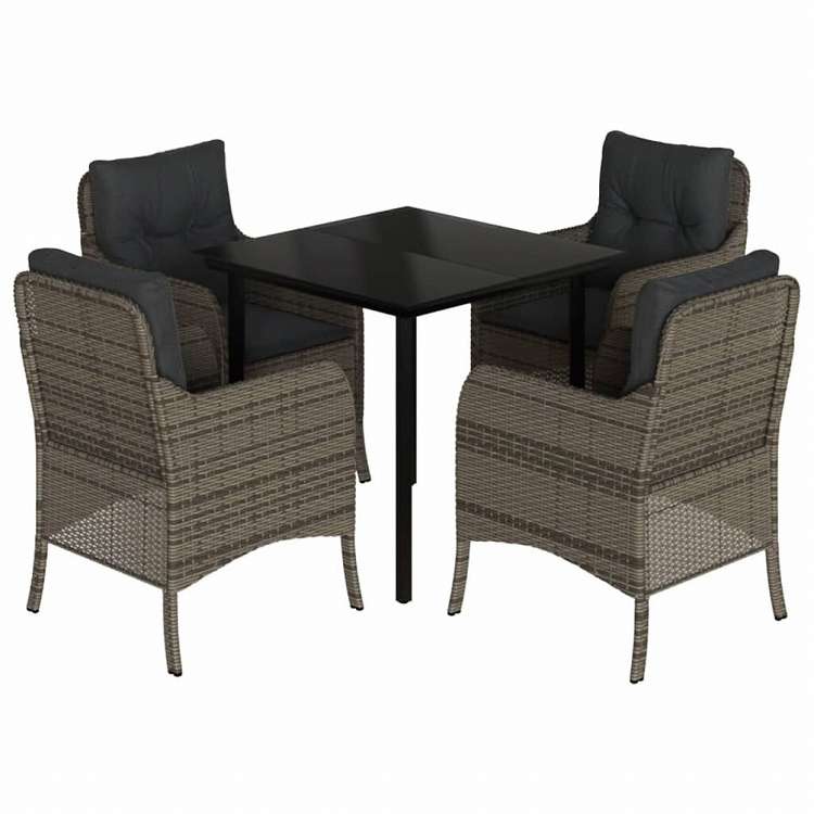 vidaXL ガーデンダイニング5点セット クッション付き グレー ポリラタン製家具 アウトドア家具 屋外家具セット(代引不可)